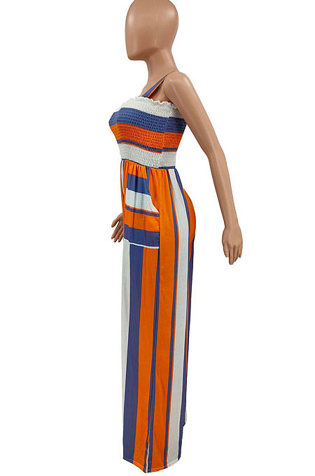 Red Wholesale Ladies Pocket Printing Smocking Stitch Wide Leg Jumpsuits HXY88072-3
