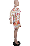 Fashion Print Lapel Neck Long Sleeve Shirt Dress LML259