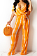 Yellow Stripe Tie Dye Print Sleeveless Loose V Neck Bandage Wide Leg Pants Two Piece LML258-1 