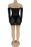 Khaki Perspective Mesh Sexy Strapless Long Sleeve Bodycon Mini Dress DN8625-1