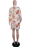 Fashion Print Lapel Neck Long Sleeve Shirt Dress LML259