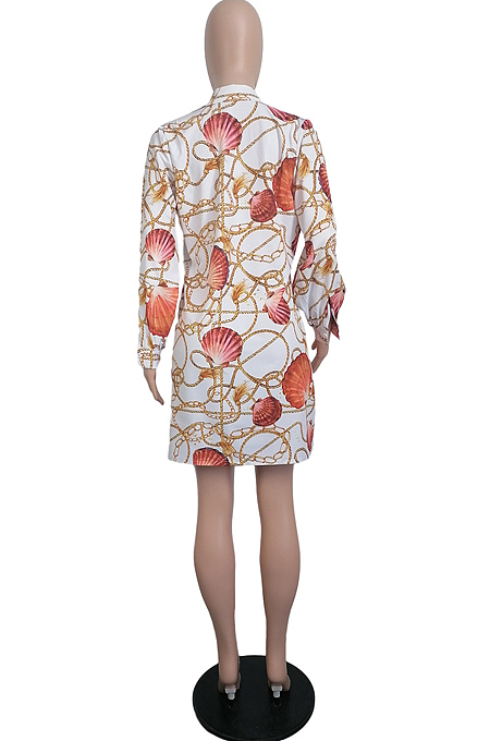 Fashion Print Lapel Neck Long Sleeve Shirt Dress LML259