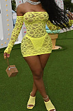 Khaki Perspective Mesh Sexy Strapless Long Sleeve Bodycon Mini Dress DN8625-1
