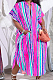 Colorful Print Colour Bar Loose Pocket Round Neck Single Breasted Shirt Dress NRS8076-3