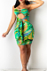 Green Print Strapless Backless Bandage Dew Waist Sexy Hip Dress T226-1