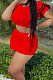 Red Brace Horn Sleeve Round Neck Crop Top Shorts Two Piece SZS8076-2