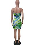 Blue Print Strapless Backless Bandage Dew Waist Sexy Hip Dress T226-2