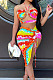 Red Positioning Print Halter Neck Strapless Drawsting Irregularity Skirts Two Piece SZS8065-2