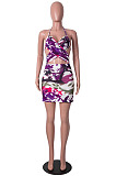 Orange Sexy Strapless Halter Neck Backless Tank Short Skirts Two Piece SZS8089-2