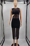 Pink Sexy Perspective Sleeveless Round Collar Strapless Long Dress Three-Piece MTY6561-2