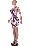 Purple Sexy Strapless Halter Neck Backless Tank Short Skirts Two Piece SZS8089-3
