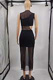 Blue Sexy Perspective Sleeveless Round Collar Strapless Long Dress Three-Piece MTY6561-3