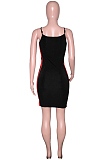 Black Condole Belt Low Cut Side Stripe Spliced Hip Dress SN390164