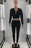 Black Night Club Lapel Neck Button Long Sleeve Shirt Long Pants Two Piece S66306-2