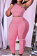 Pink Tight Pure Color Sleeveless Top With China Mid Waist Long Pants Two-Piece MTY6552-3