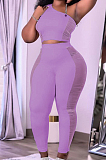 Black Tight Pure Color Sleeveless Top With China Mid Waist Long Pants Two-Piece MTY6552-2