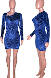 Black Hollow Ourt Flocking Bouble Zipper Long Sleeve Sexy Mini Dress SN3910161-1