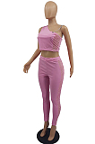 Black Tight Pure Color Sleeveless Top With China Mid Waist Long Pants Two-Piece MTY6552-2
