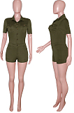 Black Casual Lapel Neck Short Sleeve Single-Breasted Romper Shorts SN390171-1