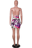 Orange Sexy Strapless Halter Neck Backless Tank Short Skirts Two Piece SZS8089-2