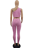 Black Tight Pure Color Sleeveless Top With China Mid Waist Long Pants Two-Piece MTY6552-2