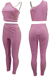 Black Tight Pure Color Sleeveless Top With China Mid Waist Long Pants Two-Piece MTY6552-2