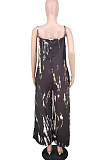 Black Summer Tie Dye Print Condole Belt V Collat Casual Wide Leg Jumpsuits AMX6039-3