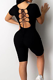 Neon Green Night Club Square Neck Short Sleeve Back Hollow Out Bandage Romper Shorts ZQ9198-3