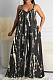 Black Summer Tie Dye Print Condole Belt V Collat Casual Wide Leg Jumpsuits AMX6039-3