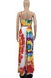 Tie Dye Blue Digital Print Condole Belt Tank Low Cut Sexy Wide Leg Jumpsuits YYF8231-2