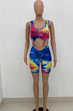 Colorful Tie Dye Print U Neck Sleeveless Bandage Tank Two-Piece ZQ8097