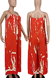Red Summer Tie Dye Print Condole Belt V Collat Casual Wide Leg Jumpsuits AMX6039-1