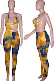 Rose Red Summer Tie Dye Print Hollow Out Bandage Bikini Pencil Pants Bodcoy Jumpsuits SN390150-1