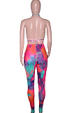 Cyan BlueSummer Tie Dye Print Hollow Out Bandage Bikini Pencil Pants Bodcoy Jumpsuits SN390150-3