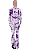 Red Tie Dye Round Neck Long Sleeve Casual Long Pants Two-Piece YSS8040-1