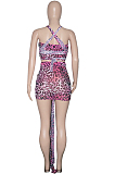 Orange Sexy Mesh Bandage Halter Neck Strapless High Waist Short Skirts Kontted Sets SN390138-1