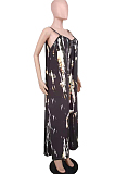 Red Summer Tie Dye Print Condole Belt V Collat Casual Wide Leg Jumpsuits AMX6039-1