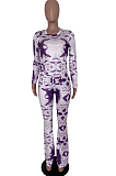 Red Tie Dye Round Neck Long Sleeve Casual Long Pants Two-Piece YSS8040-1