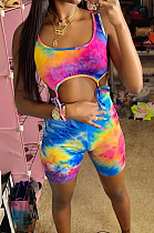 Colorful Tie Dye Print U Neck Sleeveless Bandage Tank Two-Piece ZQ8097
