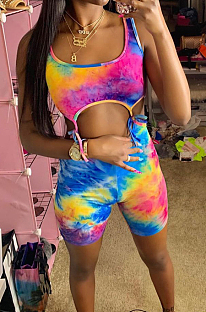 Colorful Tie Dye Print U Neck Sleeveless Bandage Tank Two-Piece ZQ8097