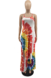 Tie Dye Red Digital Print Condole Belt Tank Low Cut Sexy Wide Leg Jumpsuits YYF8231-1