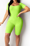 Black Night Club Square Neck Short Sleeve Back Hollow Out Bandage Romper Shorts ZQ9198-2