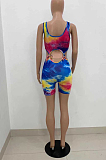 Colorful Tie Dye Print U Neck Sleeveless Bandage Tank Two-Piece ZQ8097