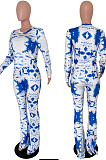 Red Tie Dye Round Neck Long Sleeve Casual Long Pants Two-Piece YSS8040-1