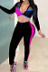 Rose Red Fashion Spliced V Neck Long Sleeve Crop Top Tight Pants Two-Piece YMT6227-3