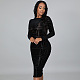 Black See-Through Print Mesh O Neck Long Sleeves Bodycon Sexy Dress ME7111