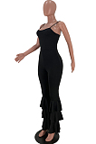 Orange Condole Belt Low Cut Pure Color Multilayer Ruffle Jumpsuits YSS8073-1