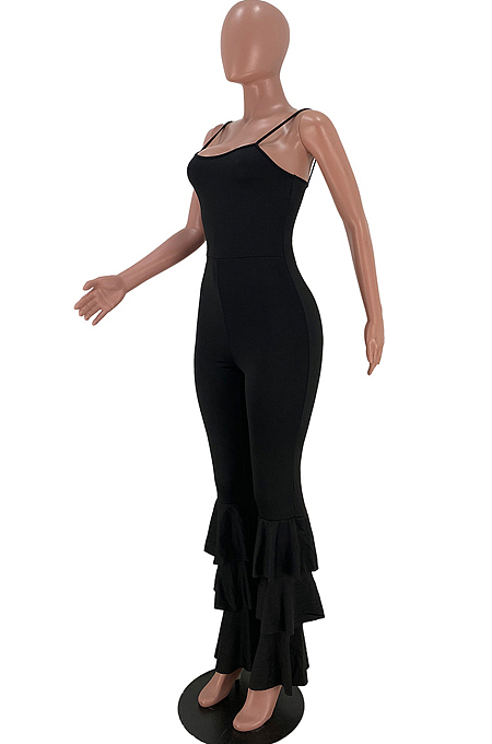 Orange Condole Belt Low Cut Pure Color Multilayer Ruffle Jumpsuits YSS8073-1