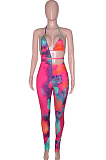 Yellow Summer Tie Dye Print Hollow Out Bandage Bikini Pencil Pants Bodcoy Jumpsuits SN390150-2