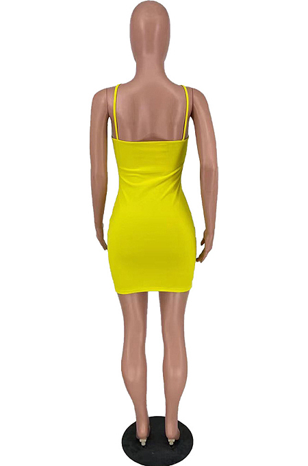 Orange  Night Club Solid Color Condole Belt Backless Button Elastic Waist Hip Dress AMX6051-2
